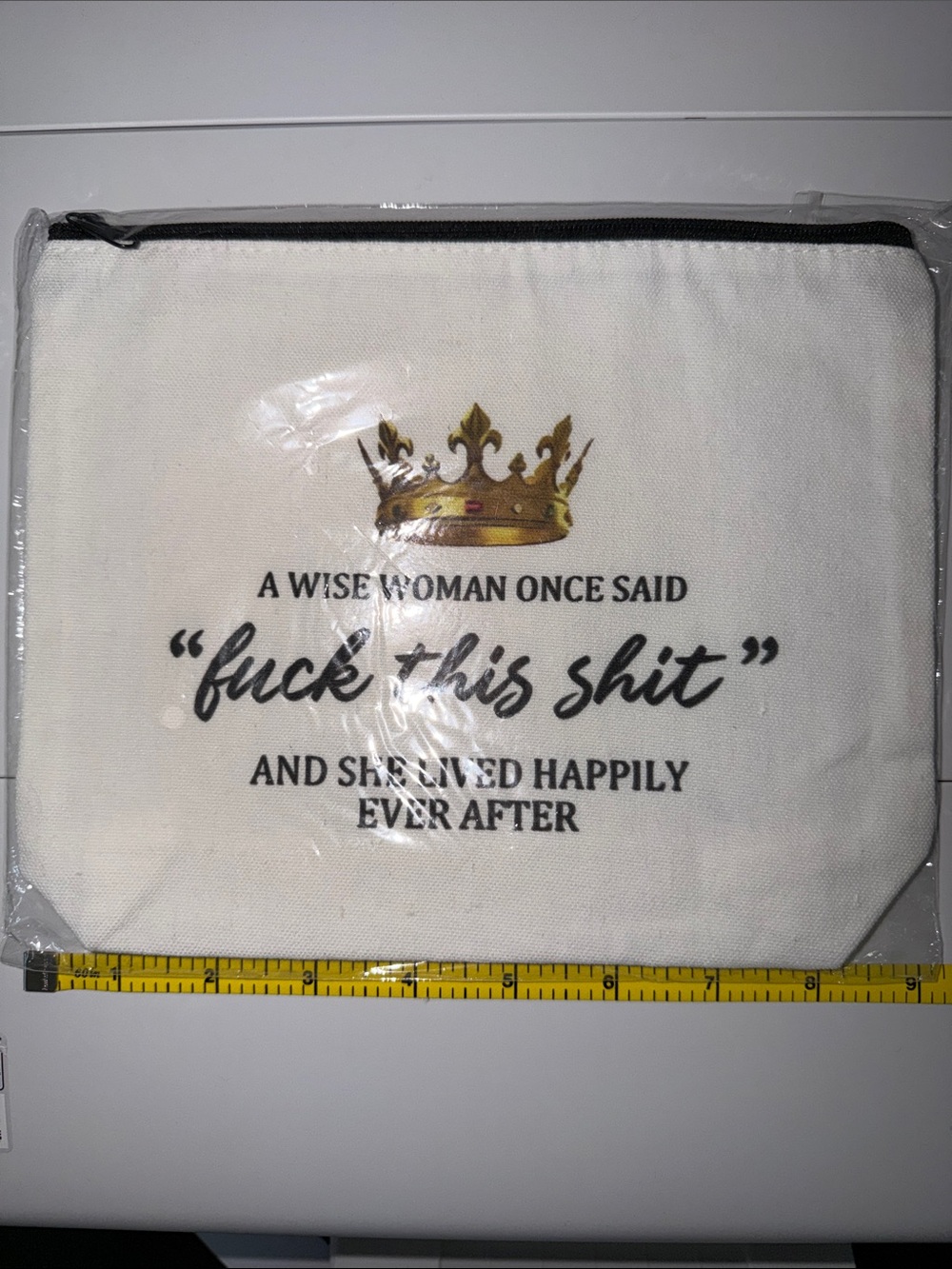 Canvas Quote Mini Bag – White with Gold Crown